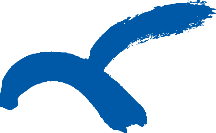 Ein dick gezeichneter blauer Pinselstrich in Form eines stilisierten, leicht gekr&uuml;mmten "X" auf transparentem Hintergrund.