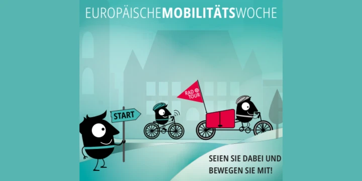 Grafik zur Europ&auml;ischen Mobilit&auml;tswoche mit der Aufforderung: Seien Sie dabei und bewegen Sie sich mit!